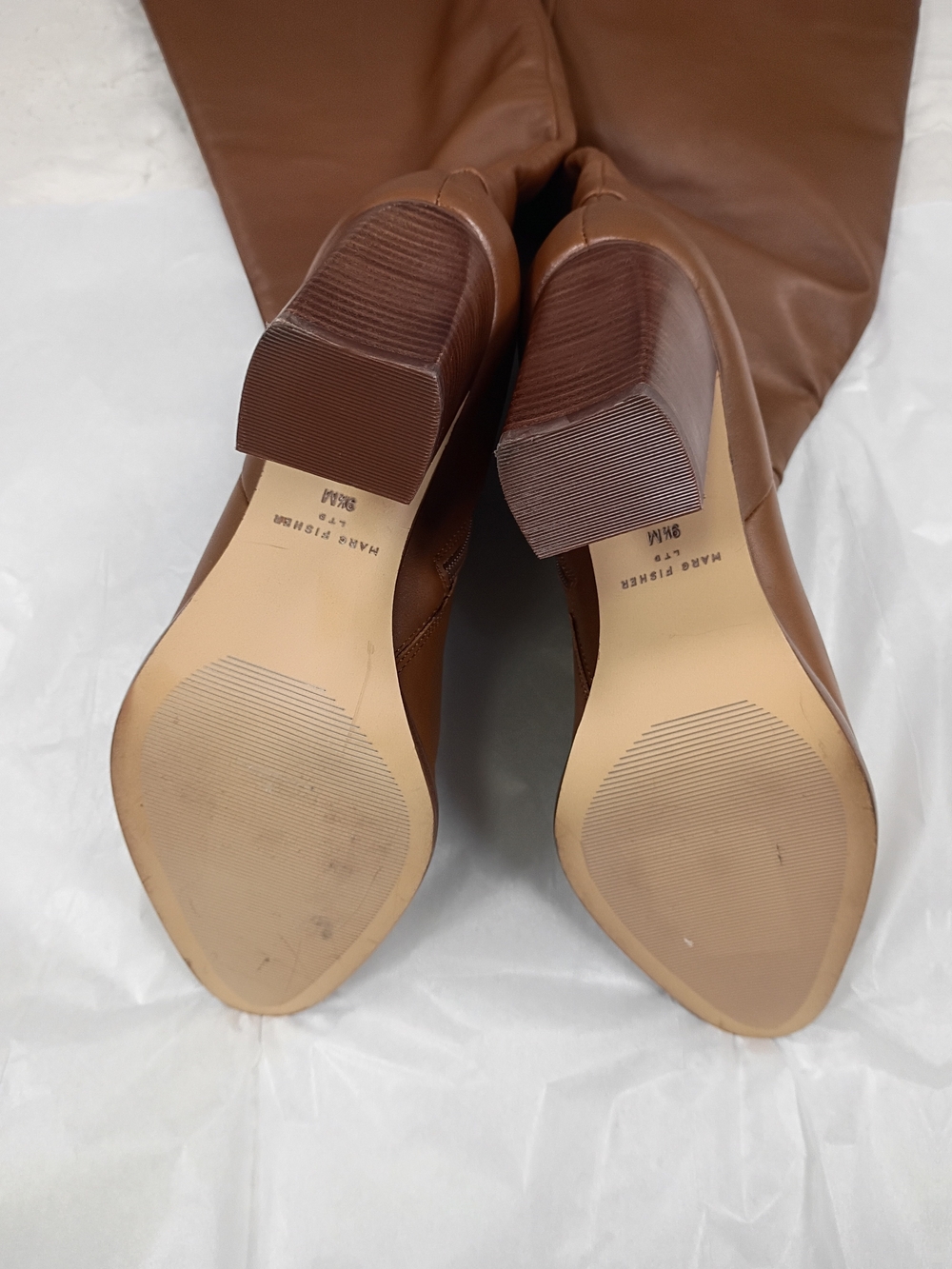 Marc Fisher LTD Lannie Leather Knee High Boots Natural Brown 9.5 NWOB - Picture 10 of 12